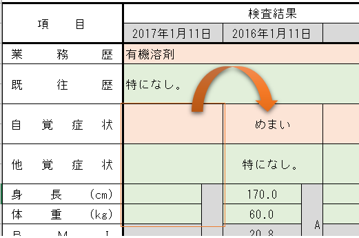 前回の健診情報を引継ぎ